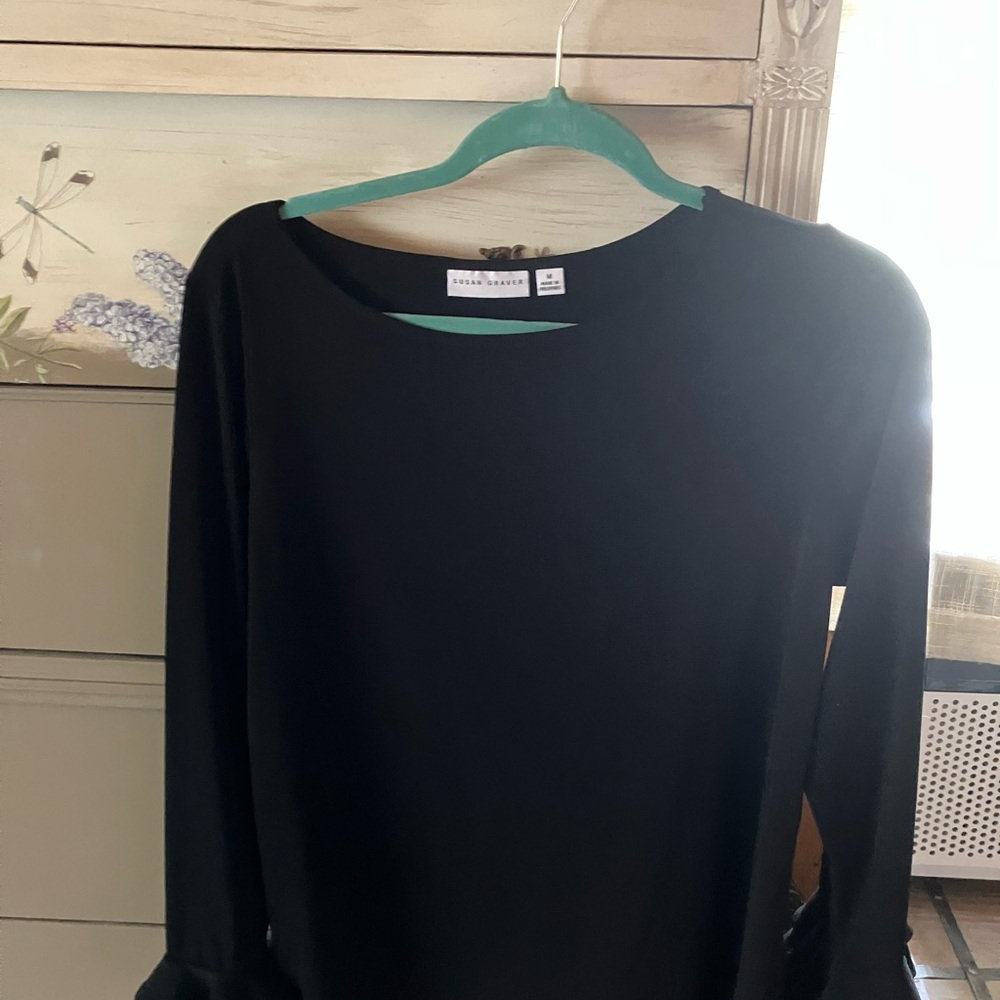 Susan Graver Black Blouse Long Sleeve Top